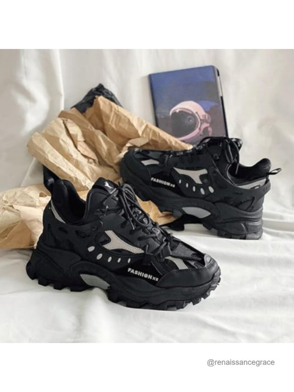 Leather High Top Chunky Platform Sneakers Lace Up Non Slip Men's